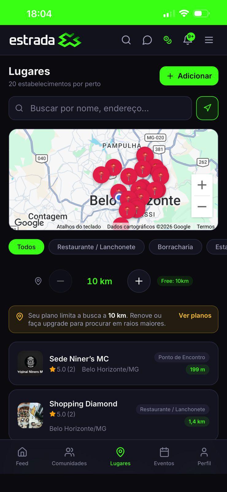 Estrada X — mapa de lugares