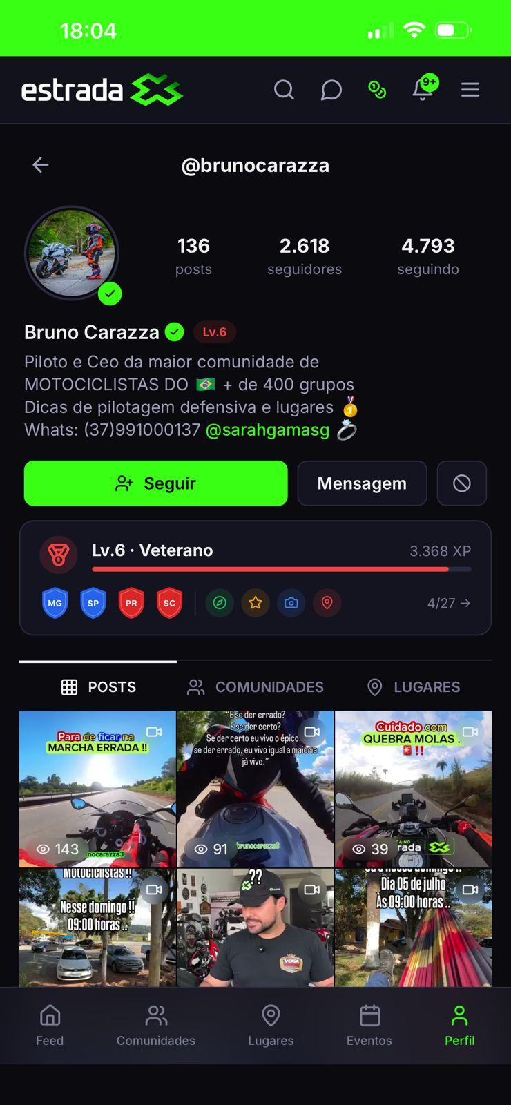 Estrada X — perfil do usuário